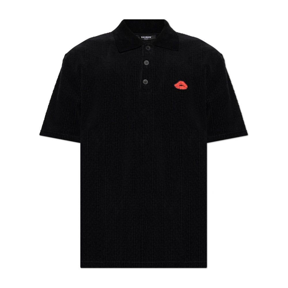 Balmain Velours polo Black Heren