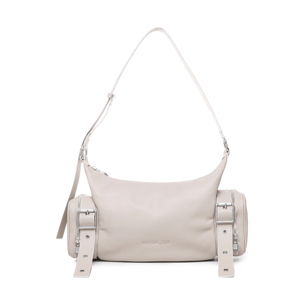 Biasia Witte leren schoudertas met zakken Beige Dames
