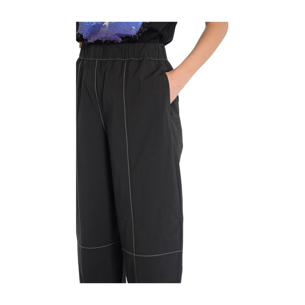 Ganni Zwarte elastische curve broek Black Dames
