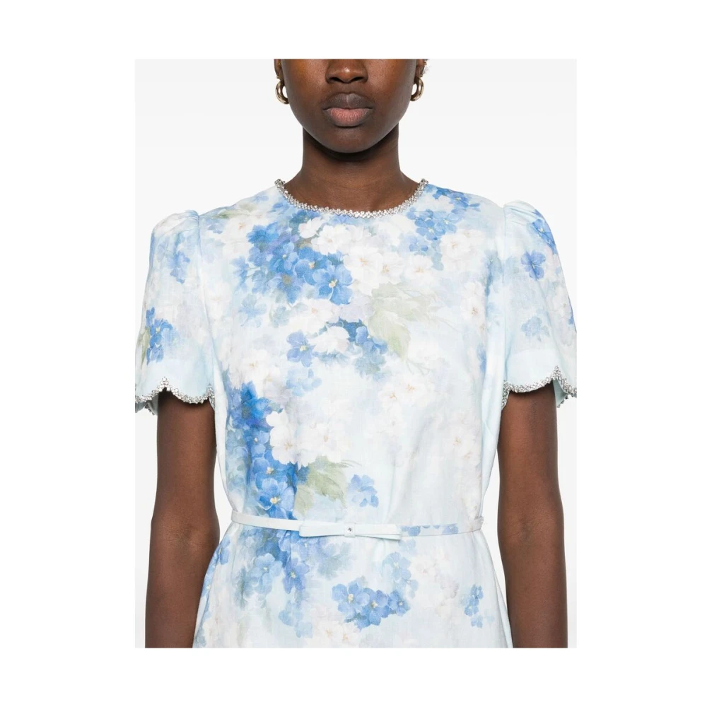 Zimmermann Bloemenprint Blauwe Jurk Kristalversiering Blue Dames