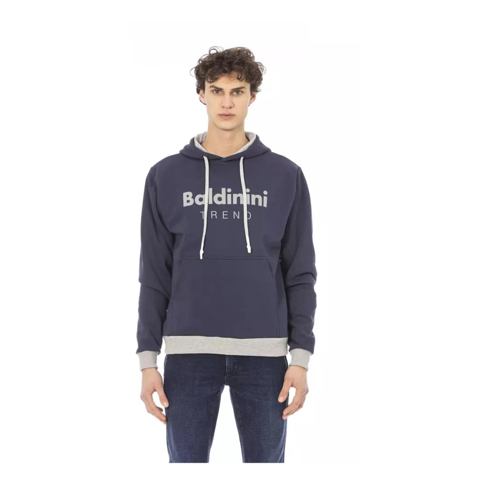 Baldinini Blå Logo Detalj Hoodie med Maxi Ficka Blue, Herr