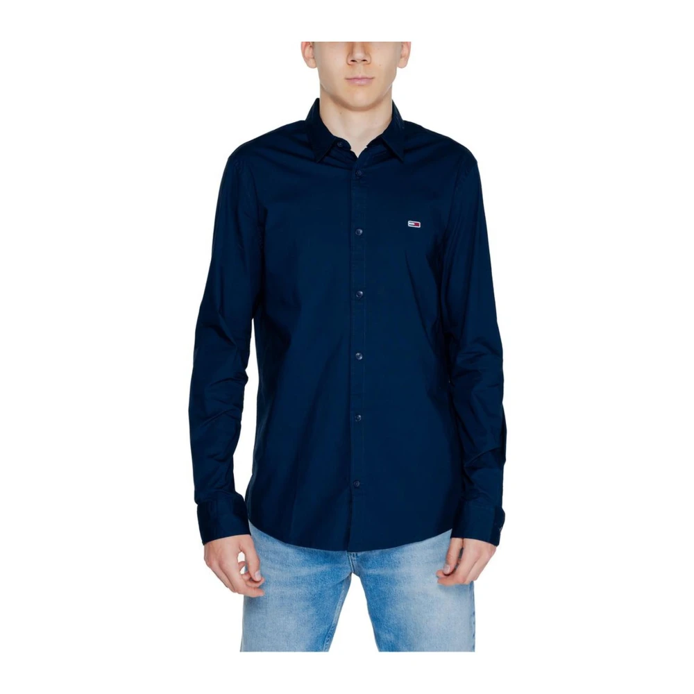 Tommy Jeans Katoenen Shirt met Elastaan Lange Mouwen Blue Heren
