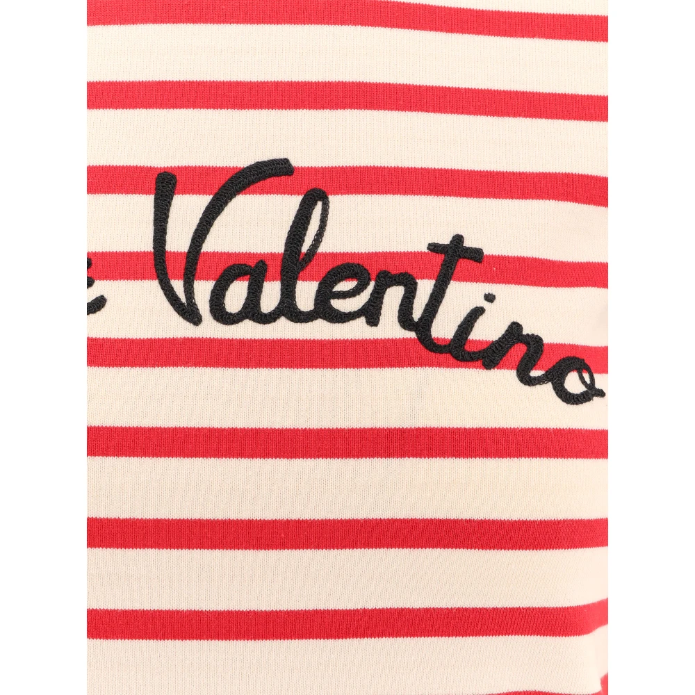 Valentino Gestreept Katoenen Geborduurd T-Shirt Red Dames