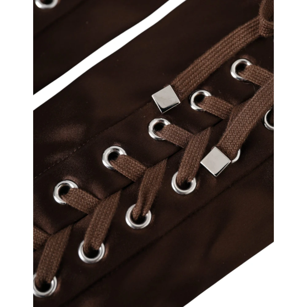 Dolce & Gabbana Bruine Kant Fingerloze Handschoenen Brown Dames