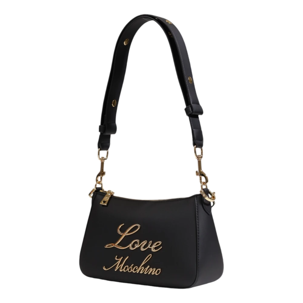 Love Moschino Zwarte Bedrukte Rits Tas Herfst Winter Black Dames