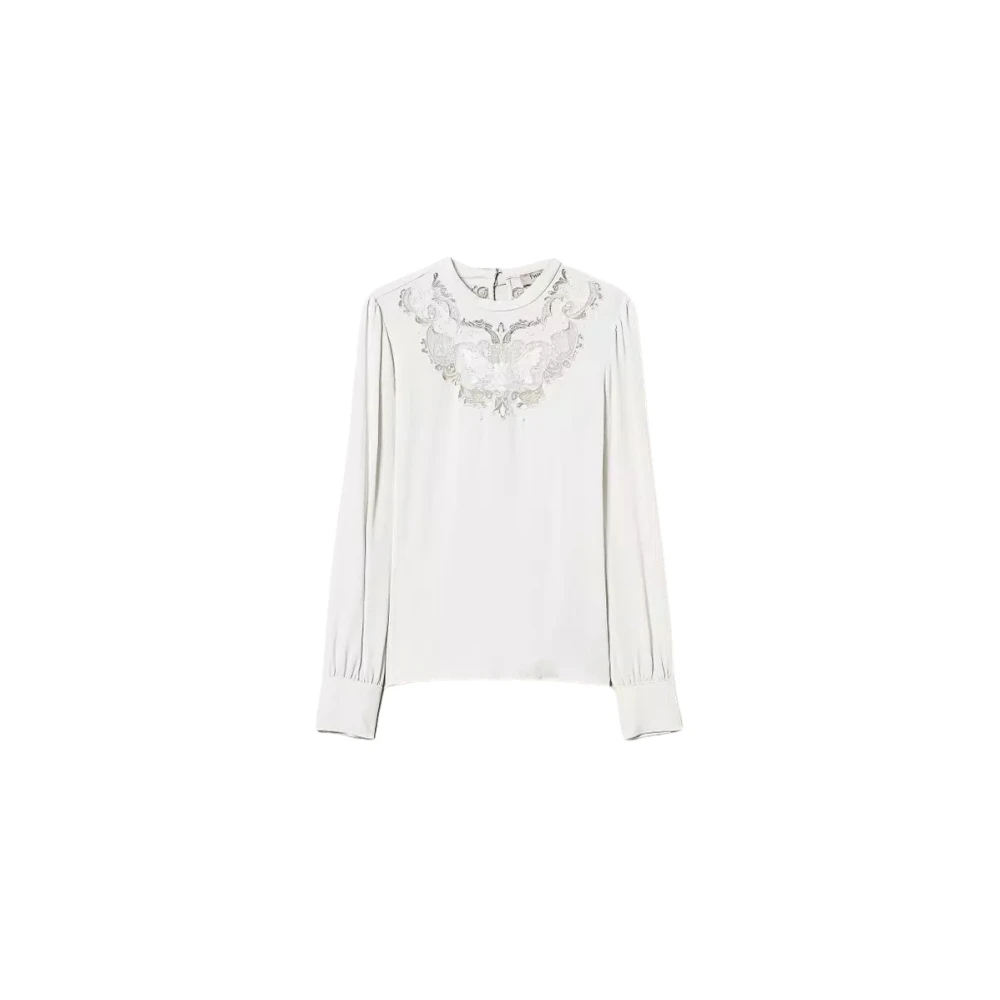 Twinset Bloemen Geborduurde Crepe Blouse White Dames