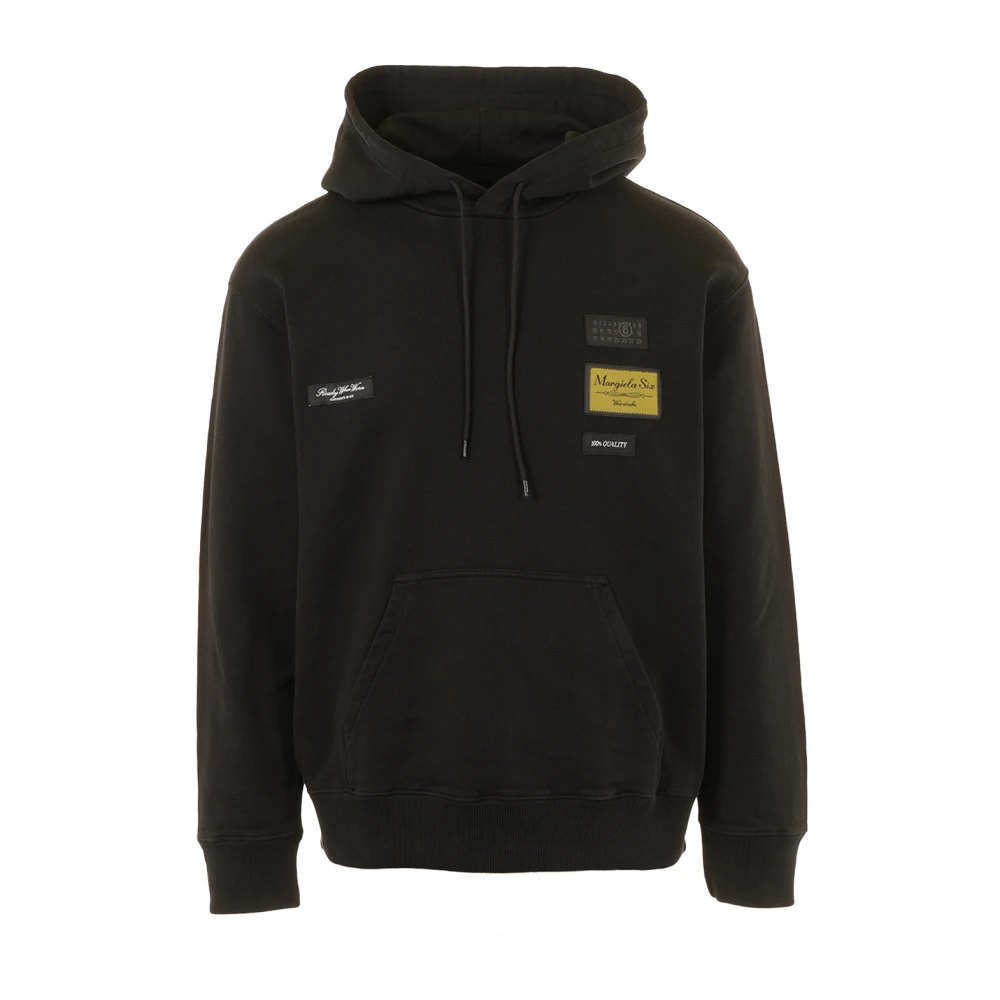 Mm6 Maison Margiela Men's Black Hoodies, L, Numeric Patch Hoodie