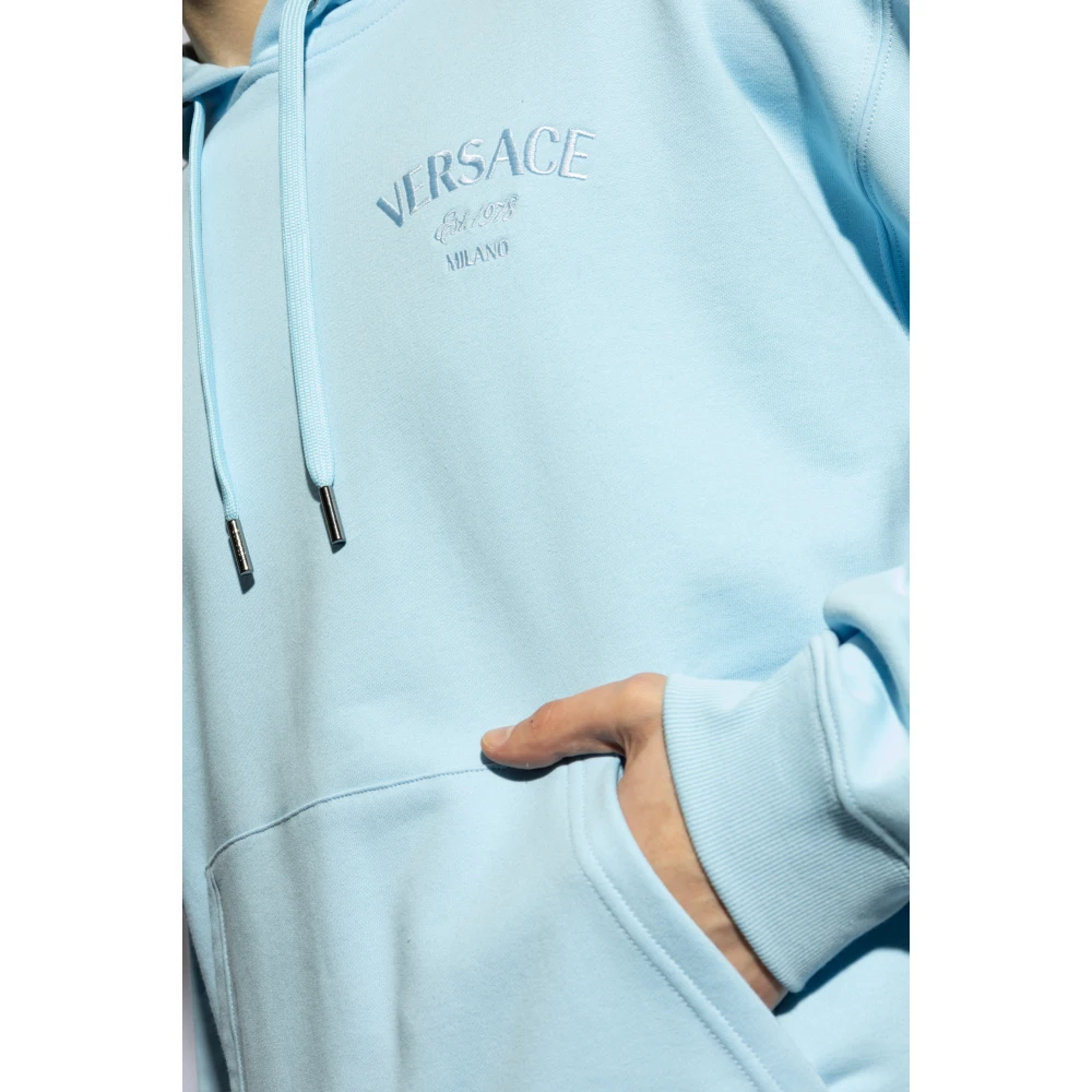 Versace Hoodie met geborduurd logo Blue Heren