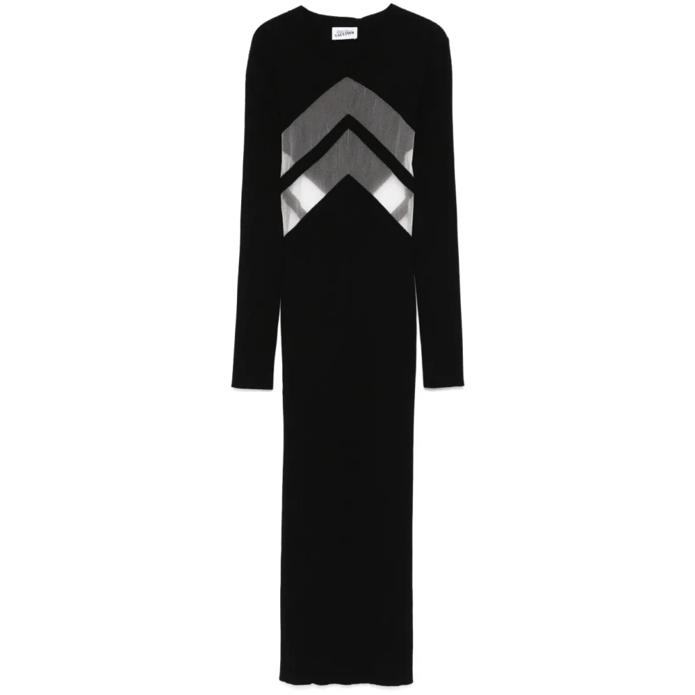 Jean Paul Gaultier Lange jurk met transparant chevronpatroon Black Dames