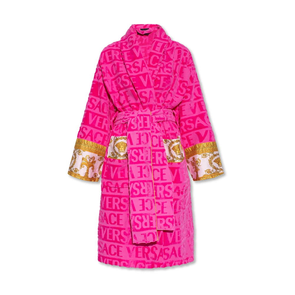 Versace Vrouw Roze Nachtkleding Dames, L, Katoen, Gestreepte Badjas