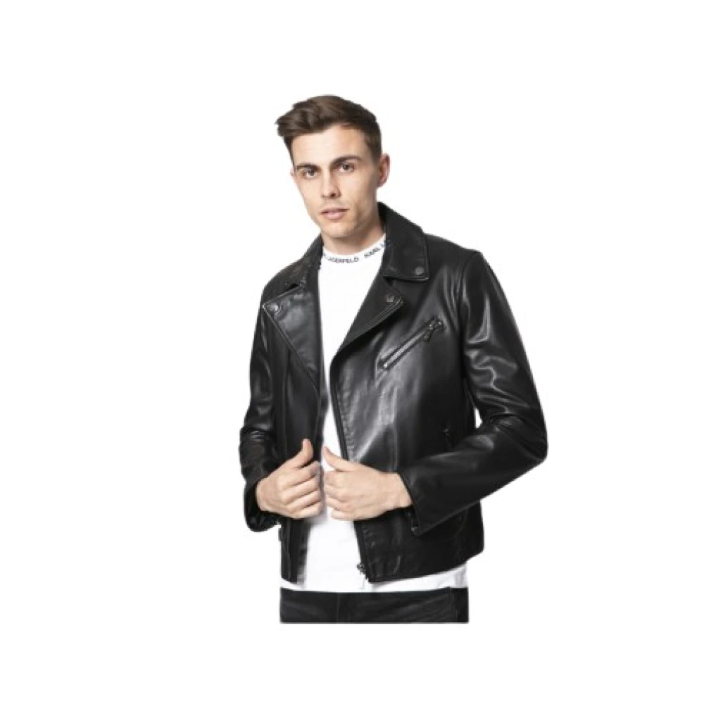 Karl Lagerfeld Męski Skórzana Kurtka Perfecto Mężczyzna, : Czarny 2XL