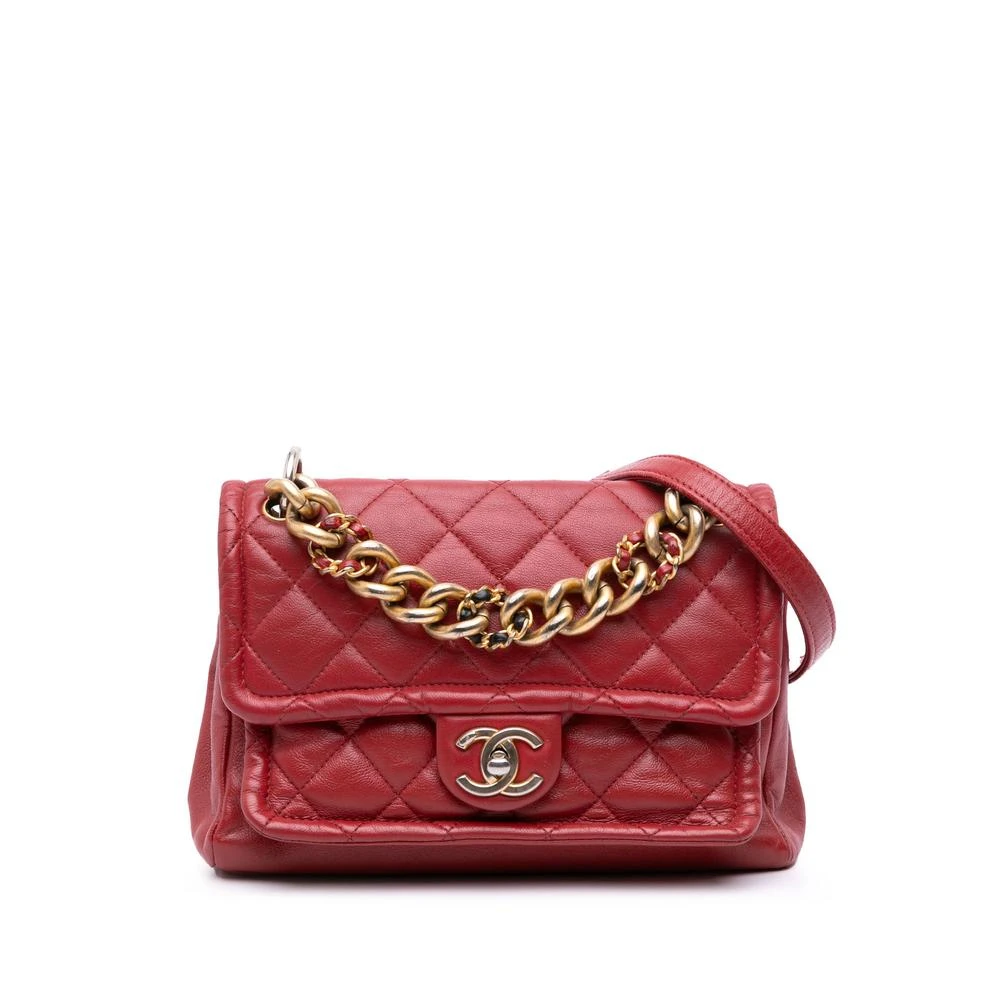 Chanel Vintage Damen Rot Gebrauchte Chanel Stepp Lammleder Umhängetasche