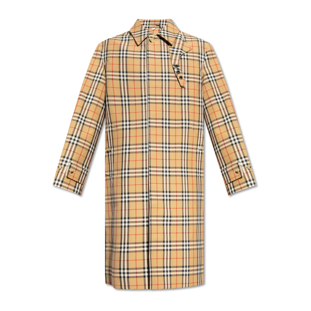 Burberry Men's Beige Single-Breasted Coats, L, Brookvale Checked Coat