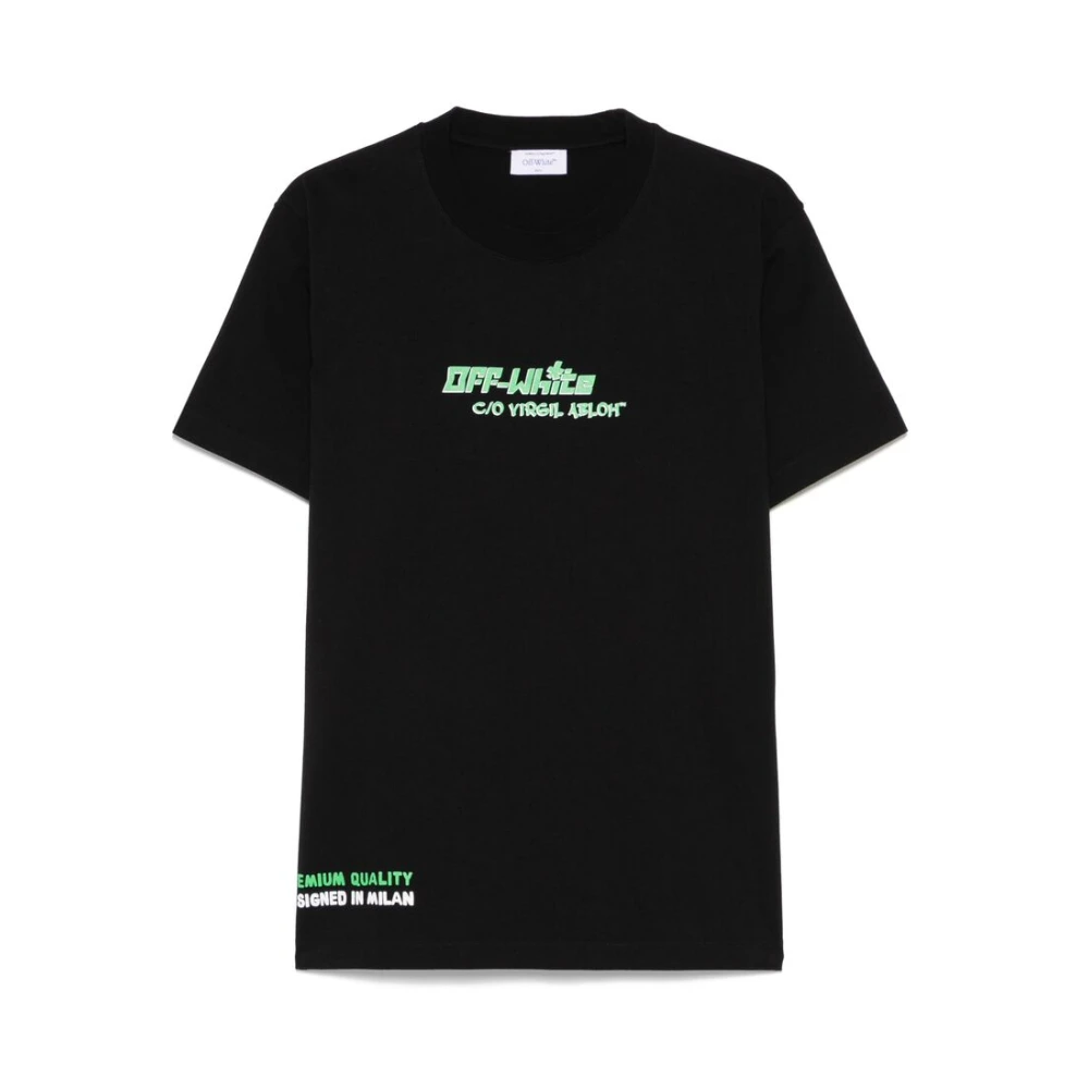 Off White Zwart Logo Print Crew Neck T-shirt Black Heren