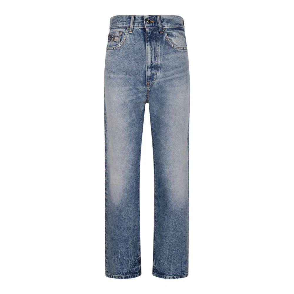 Versace Men's Blue Straight Fit Jeans, W30, Studded Jeans