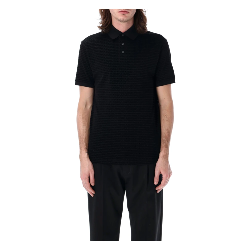 Emporio Armani Zwart Flocked Lettering Polo Shirt Ss25 Black Heren