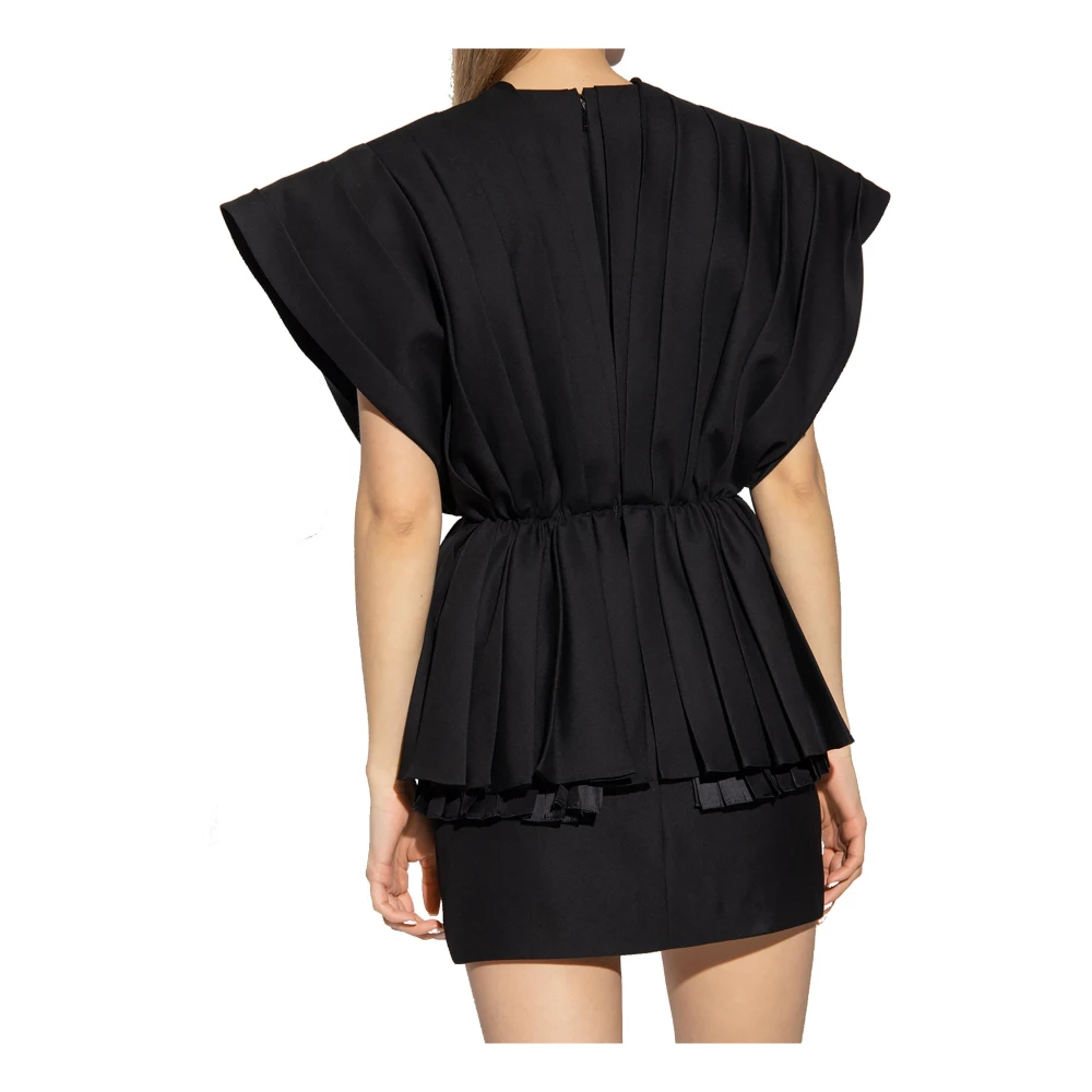 Gucci Geplooide Wollen Jurk V-Hals Black Dames