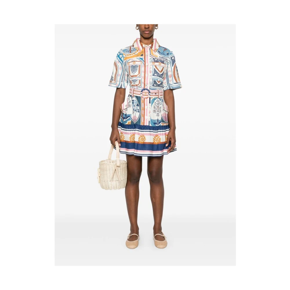 Farm Rio Witte Jurk met Knopen en Zakken Multicolor Dames
