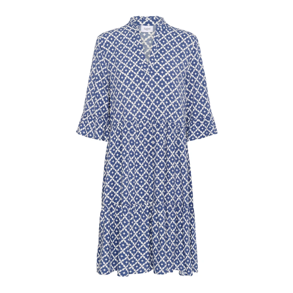 Saint Tropez Women's Blue Short Dresses, L, Indigo Maroc Tiles Dress