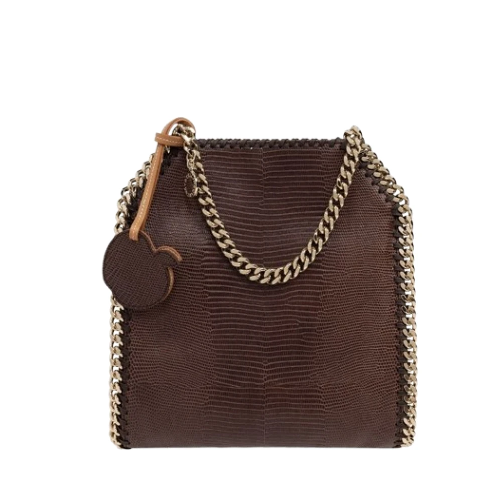 Stella Mccartney Geëmbosseerde Mini Tote Tas met Kettingdetail Brown Dames