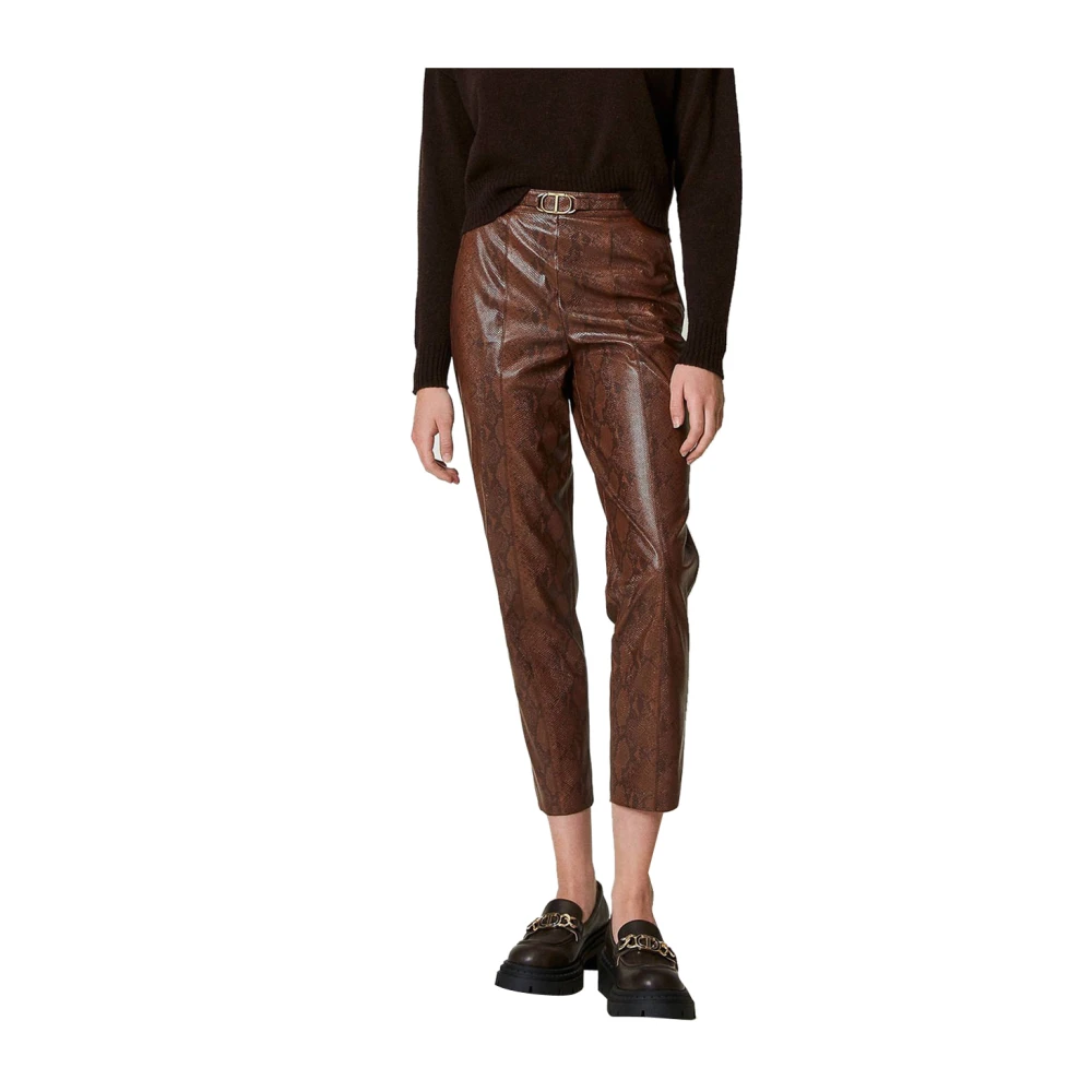 Twinset Hagedis Print Capri Broek Brown Dames