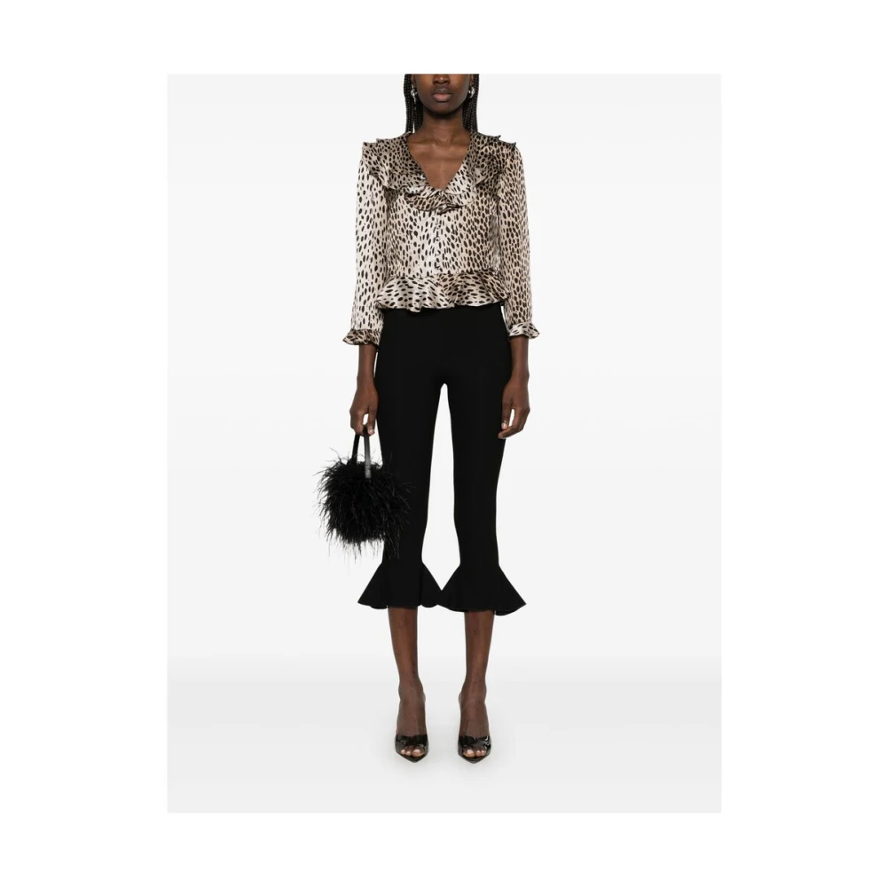 Rixo Animalier Bruin Ruche Kraag Blouse Brown Dames