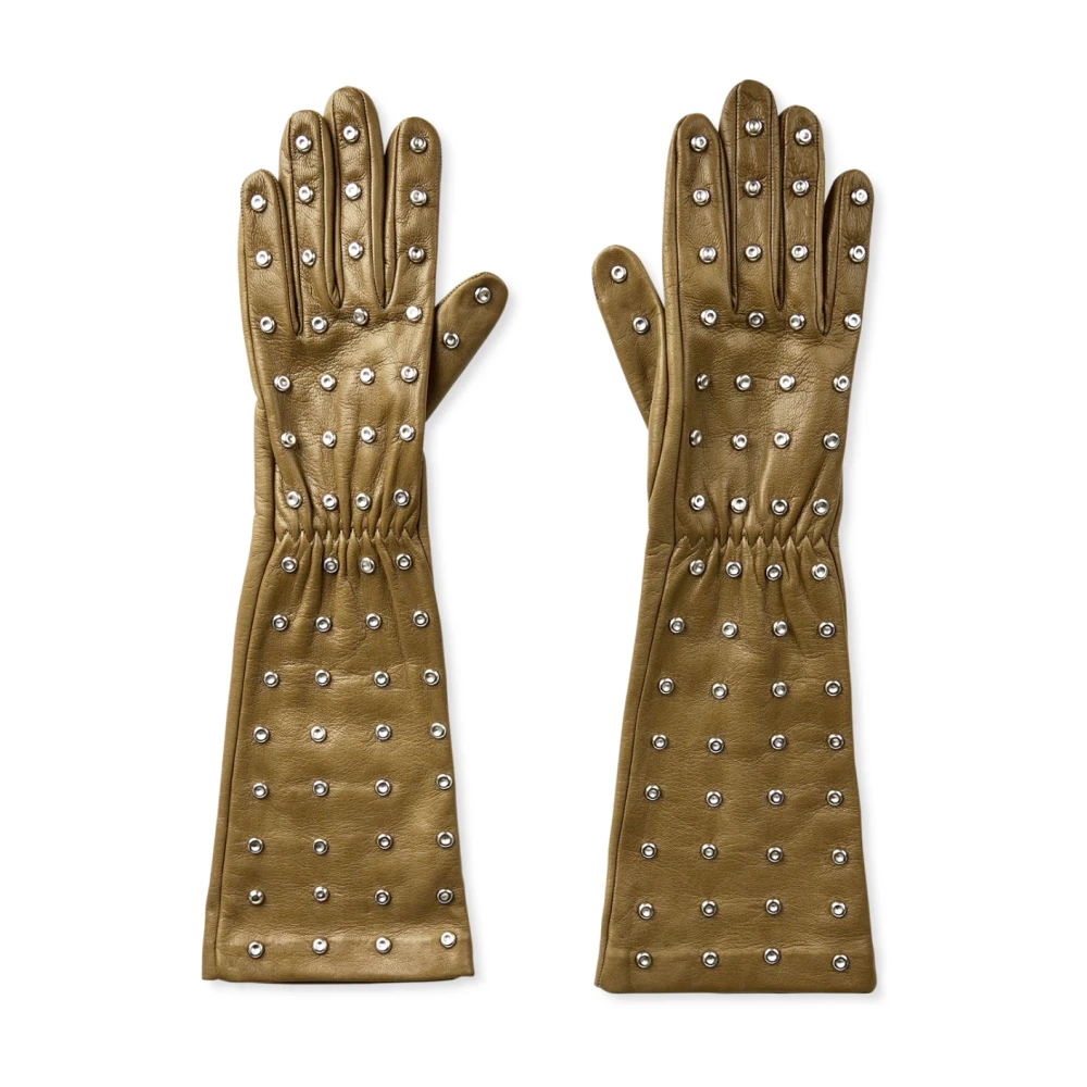 Bottega Veneta Geëtst Logo Leren Handschoenen Green Dames