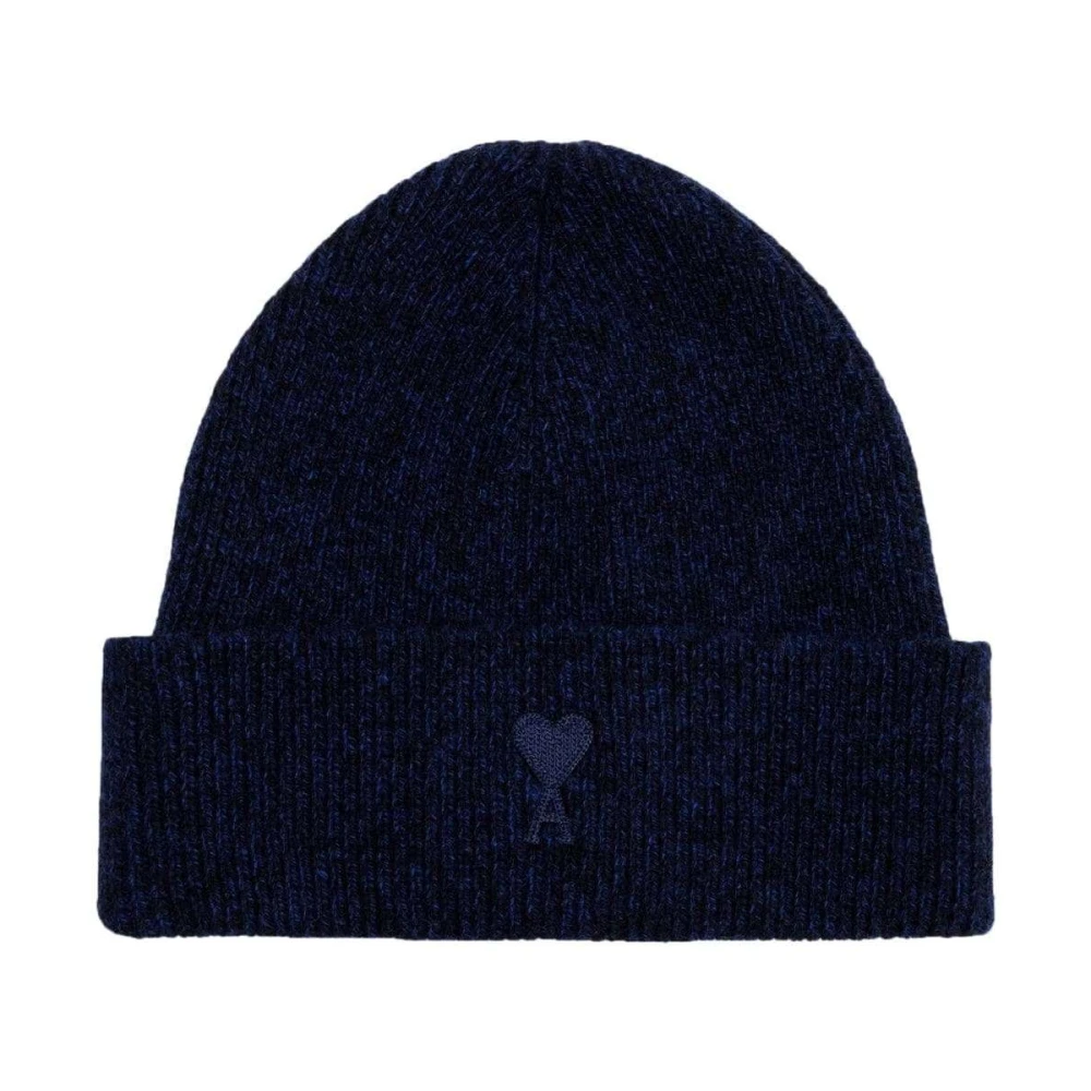 Ami Paris Nachtblauwe beanie met geborduurd logo Blue Heren