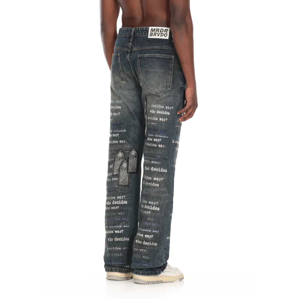 Who Decides War Blauwe Katoenen Jeans met Geborduurd Logo Blue Heren
