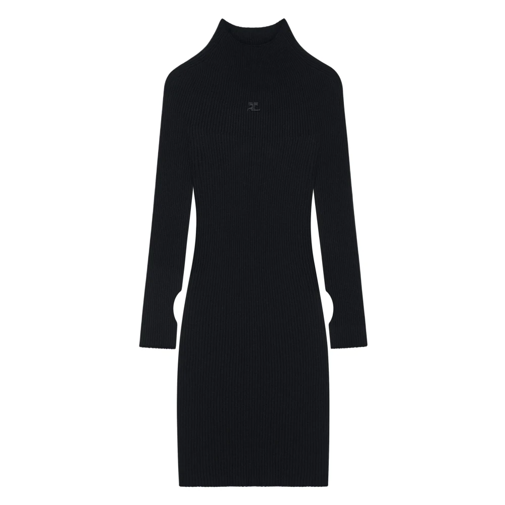 Courrèges Zwarte Rib Mockneck Katoenen Jurk Black Dames