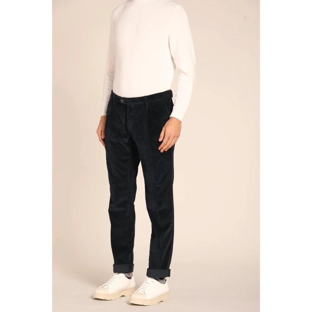 Mason's Marineblauwe Velvet Gestreepte Chino Broek Blue Heren