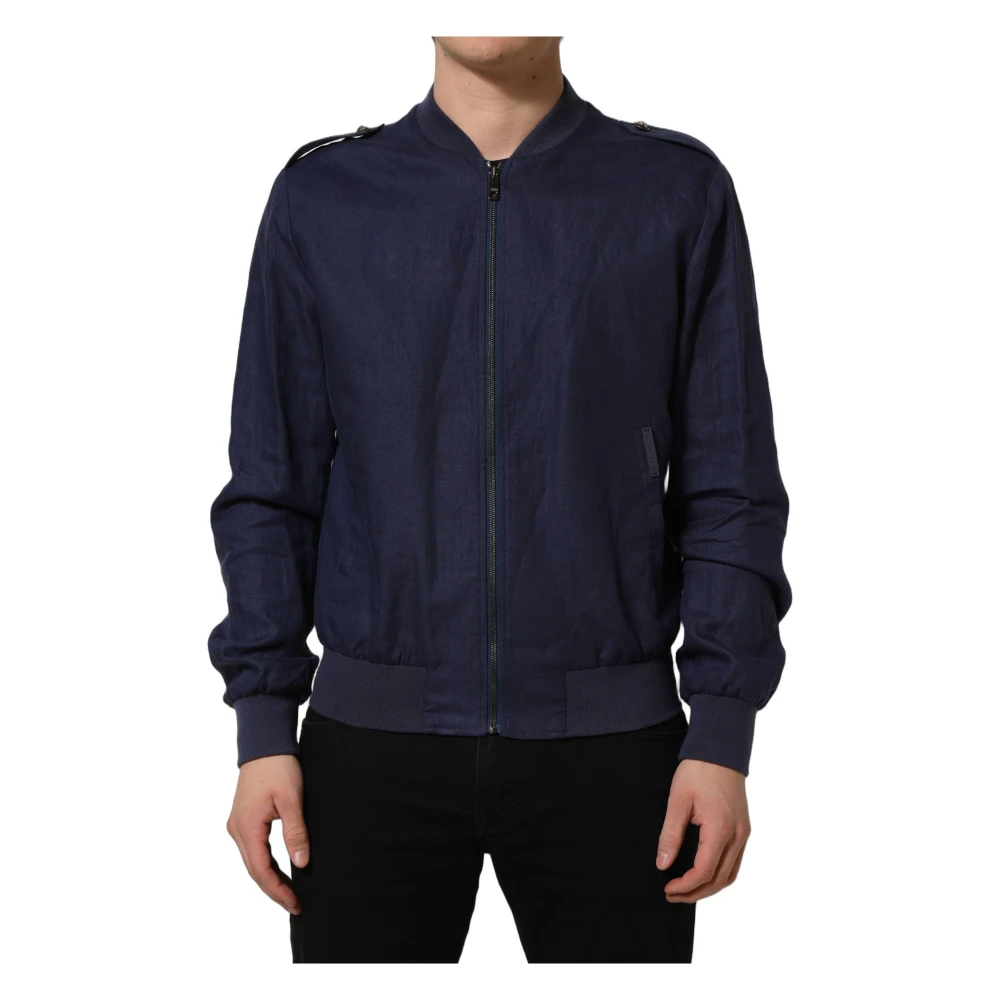 Dolce & Gabbana Blue Linen Jacket - Male - Bomber Jackets - Xl - Jackets
