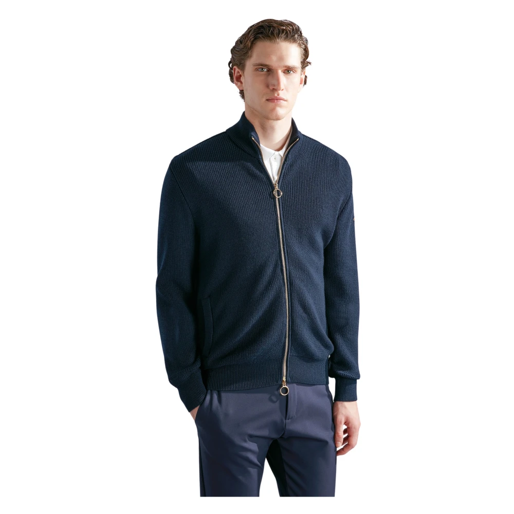 PAUL & SHARK Maan Badge Wol Zip Trui Blue Heren