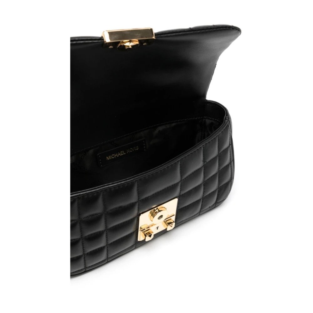 Michael Kors Tribeca Kleine Gestepte Lederen Schoudertas Black Dames