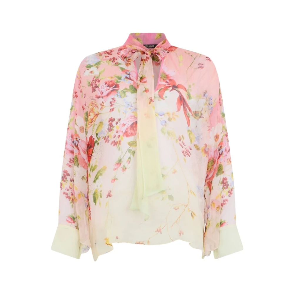 Roberto Cavalli , Blouses, Female, Multicolor, S, Chiffon Blouse With Miami Flowers Print