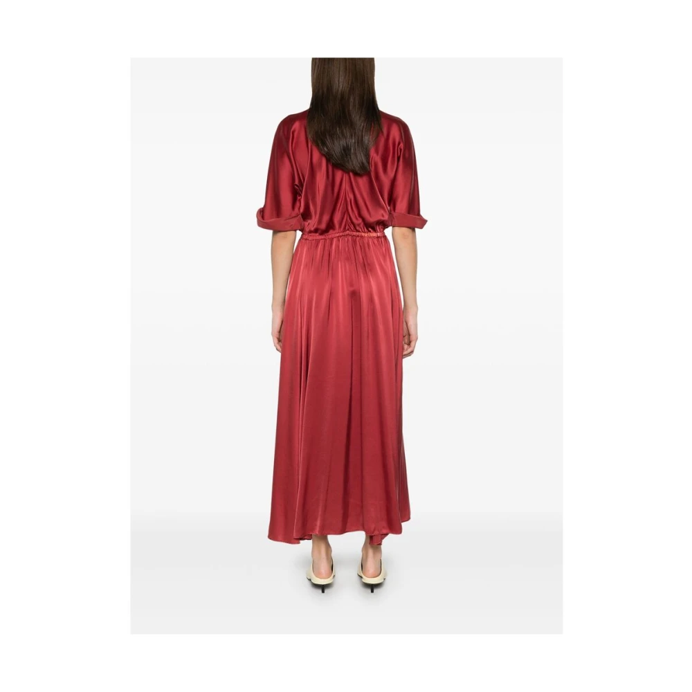 Forte Klei Rode V-Hals Jurk met Voorspleet Red Dames
