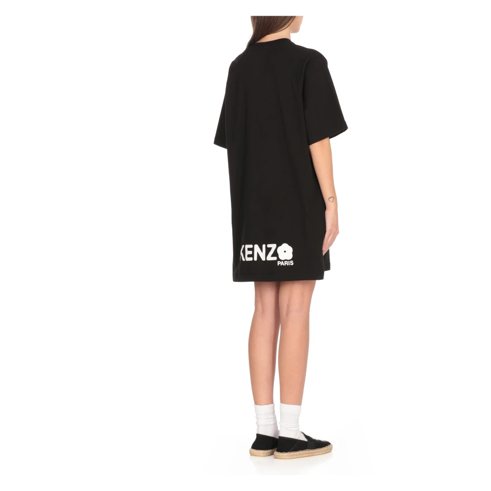 Kenzo Zwarte Katoenen Jurk met Boke Bloem Black Dames