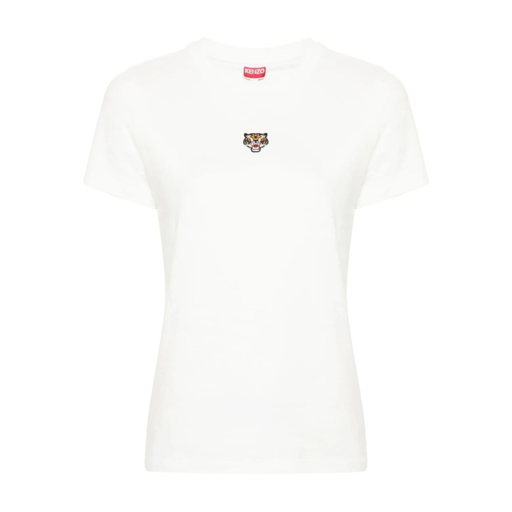 Kenzo Vit T-shirt med Lucky Tiger brodyr White, Dam