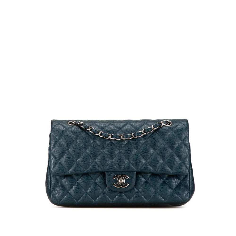 Chanel Vintage Women's Blue Pre-Owned Quilted Flap Bag With Chain Strap Elegant Shoulder Or Crossbody Handbag