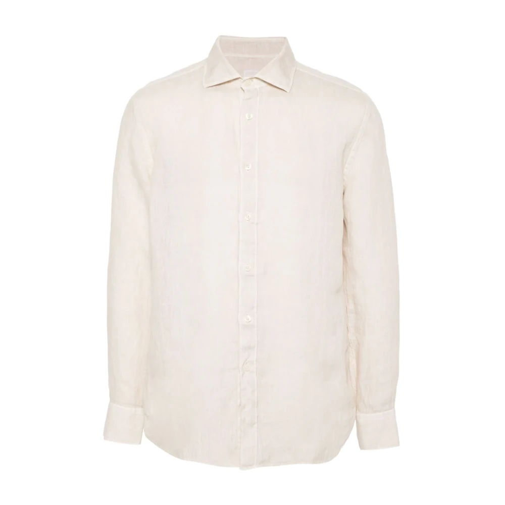 120% Lino Beige Linen Shirt With Spread Collar - Male - Casual Shirts - M - Shirts