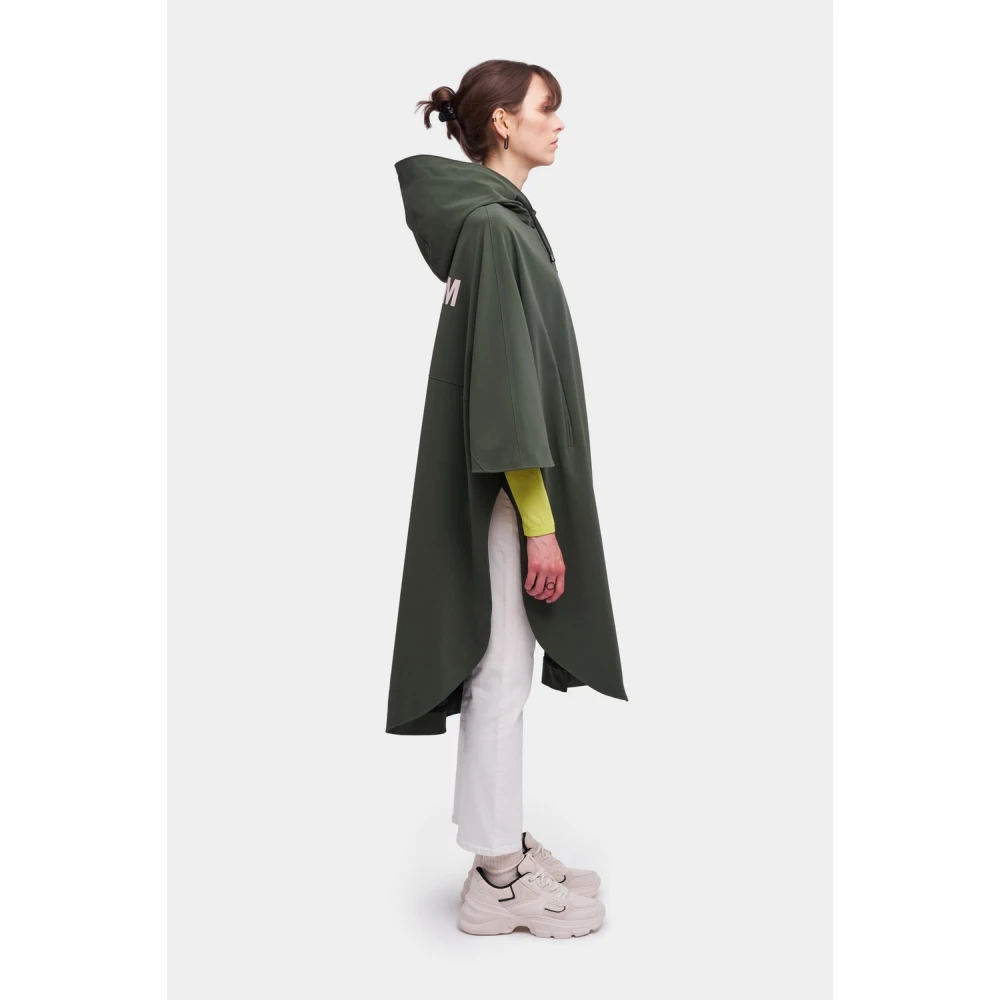Stutterheim Matte Poncho met Logo Print Green Dames