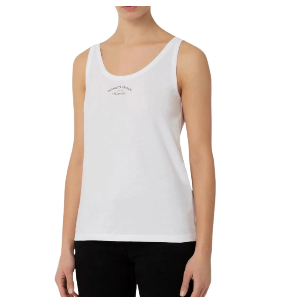 Elisabetta Franchi Logo Print Mouwloze T-shirts en Polos White Dames
