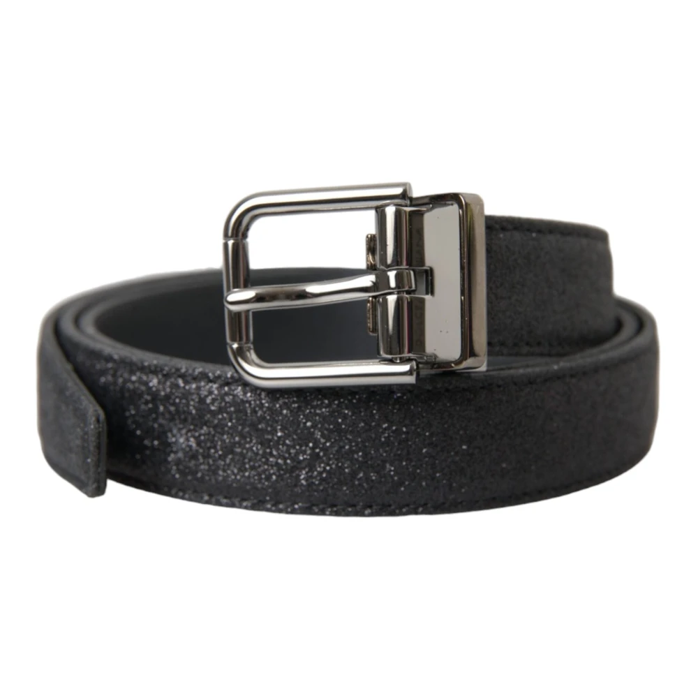 Dolce & Gabbana Zwarte Glitterleren Riem met Zilveren Gesp Black Dames