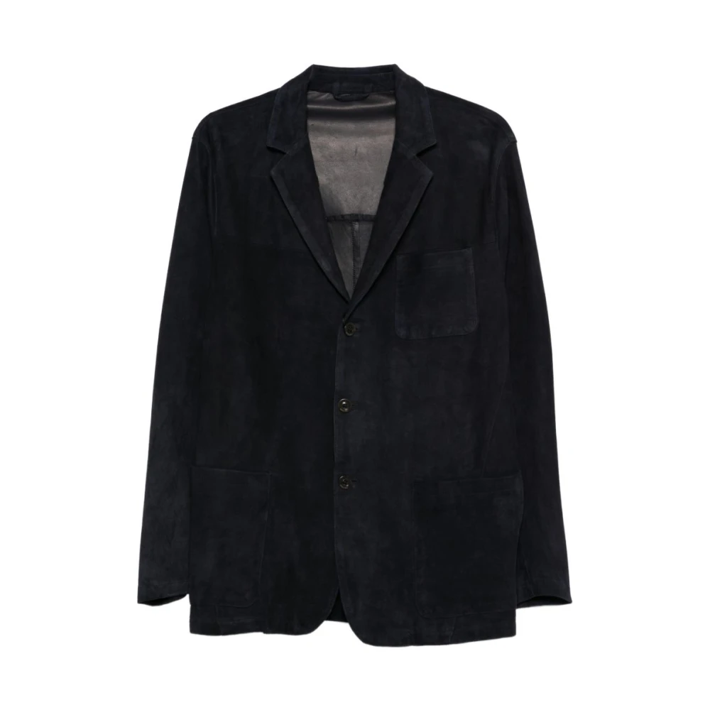 Boglioli Men's Blue Blazers, M, Giacca Di Pelle Con Tasche Applicate