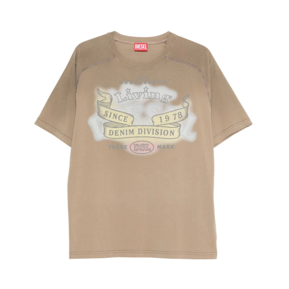 Diesel Men's Beige Maglietta Girocollo Mezza Manica Con Logo