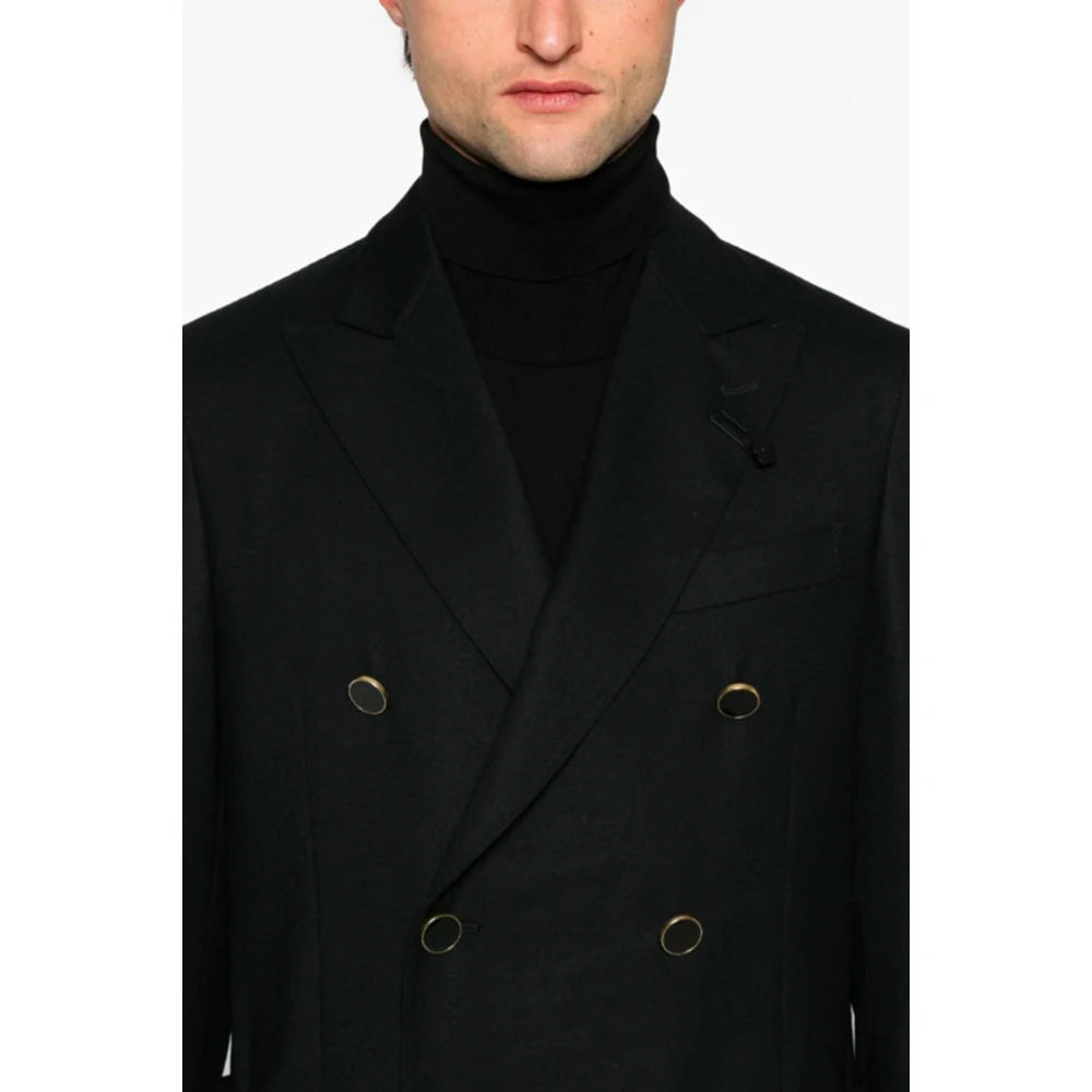 Lardini Zwart Wollen Blend Double-Breasted Jas Black Heren