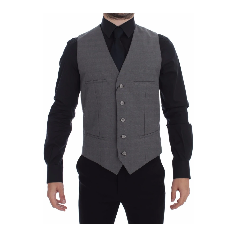 Dolce & Gabbana Grijze Slim Fit Jurk Vest Gray Heren