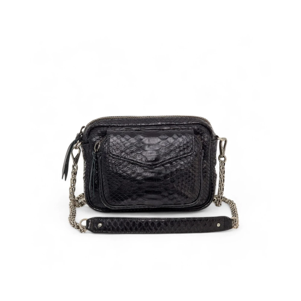 Claris Virot Python Zwarte Schoudertas met Zilveren Ketting Black Dames