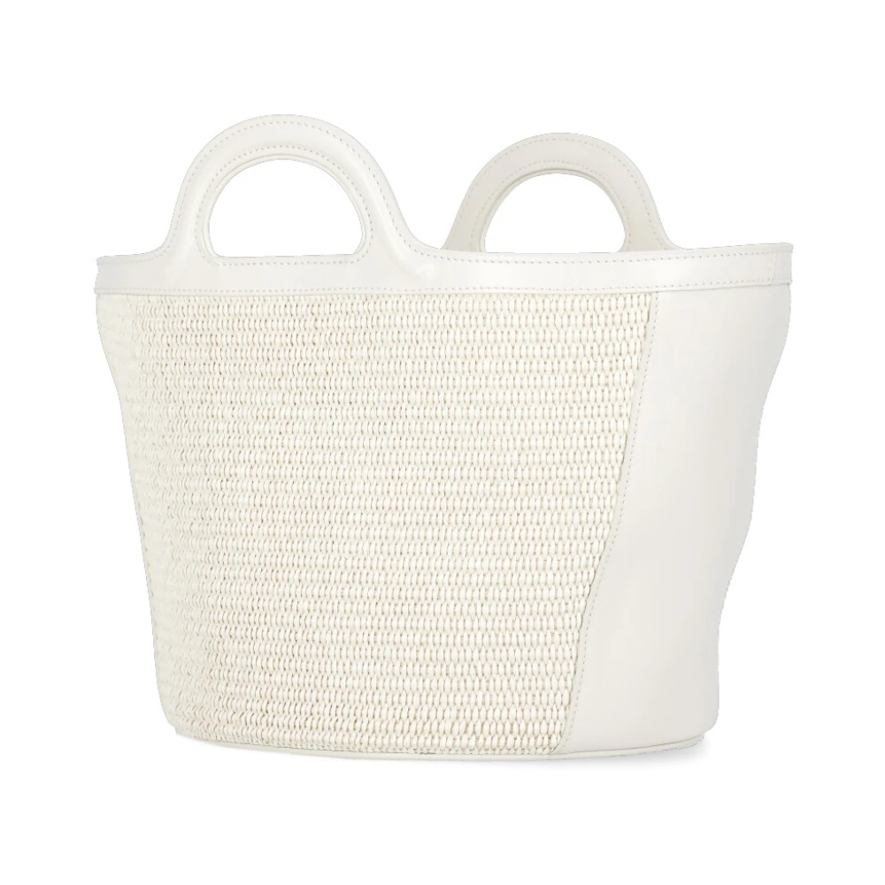 Marni Witte Katoenmix Handtas met Logo White Dames