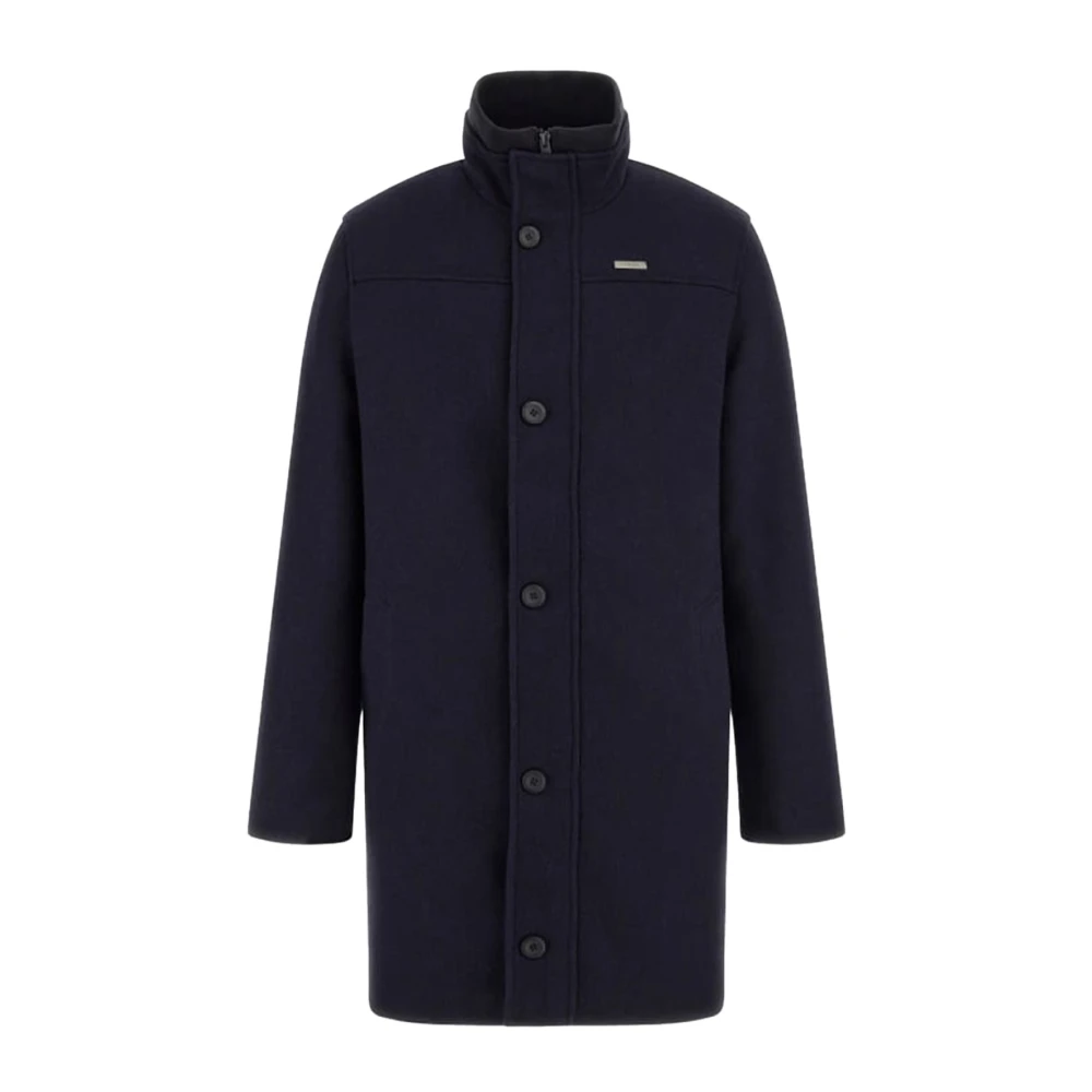 Guess Lange Wollen Winterjas Blauw Black Heren